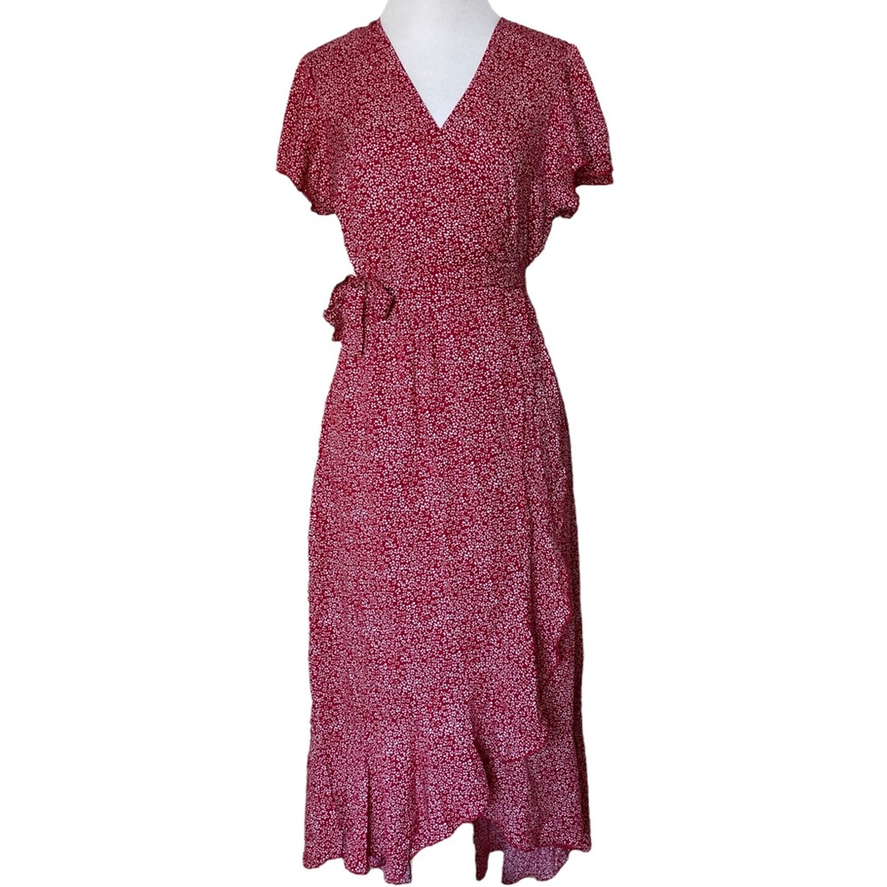 ZESICA Red Floral Print Boho Maxi Wrap Dress / NWT / Size Medium